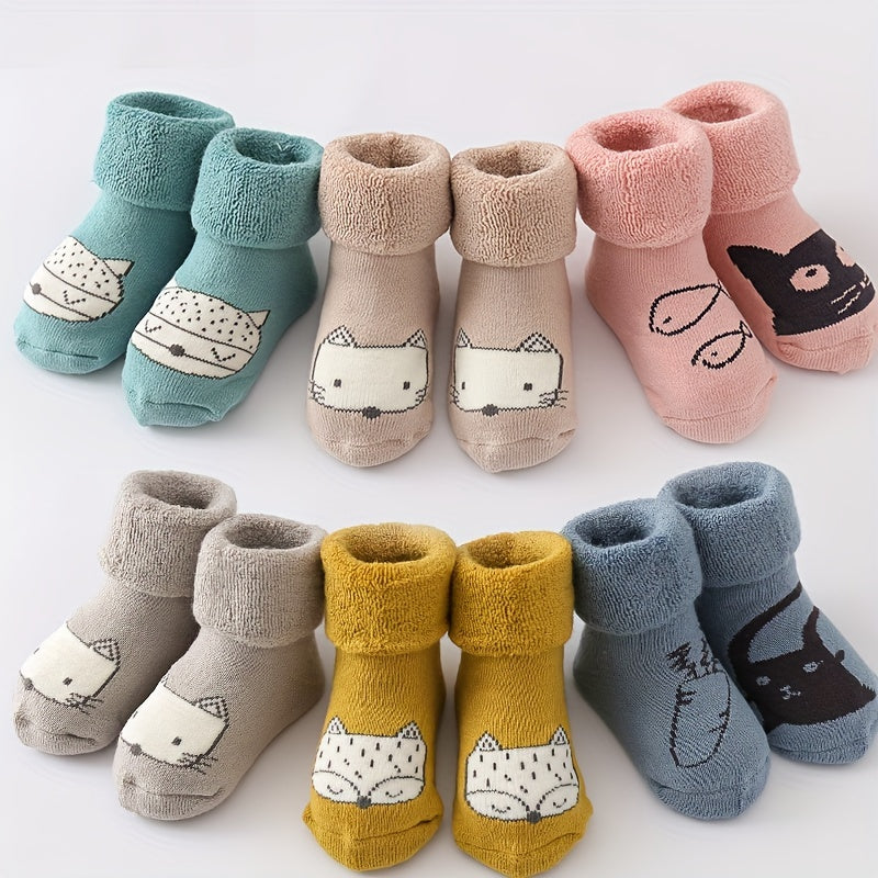 3pairs Baby Boys Girls Kids Thickened Terry Cute Animal Warm Socks For Autumn Winter, Newborn Baby Infant Children's Floor Socks