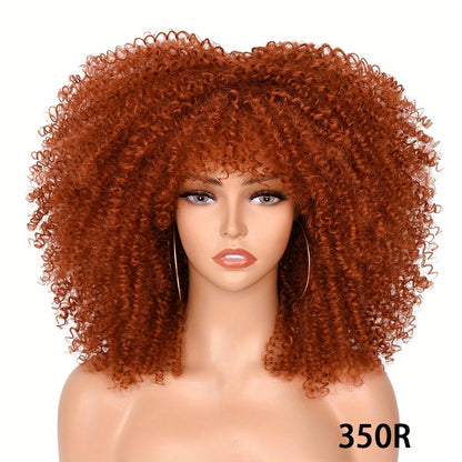 Versatile 16-Inch Afro Kinky Curly Wig | Comfort Fit with Bangs | Unisex, Easy Maintenance for Daily Wear & Cosplay