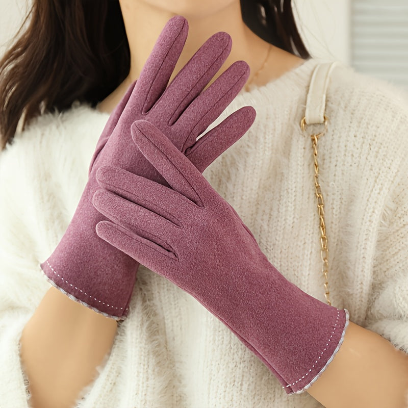 Luxurious Winter Full Finger Gloves - Soft Fleece Lining, Touch Screen Compatible, Windproof, Elastic, and Warm for Ladies - Perfect for Driving, Cycling, and Weekend Casual Outings