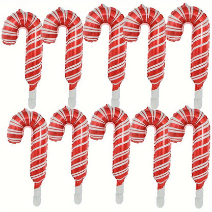 10pcs 31/16" Christmas Candy Cane Foil Balloons - Festive Holiday Party Decorations for New Year & Santa Claus Theme