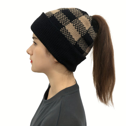 1/2/5pcs Soft & Cozy Knitted Ponytail Beanie Hats - Warm, Thick, Elastic, Versatile Solid Color Winter Caps for Women - Perfect for Outdoor Activities, Daily Wear, and Gift Ideas