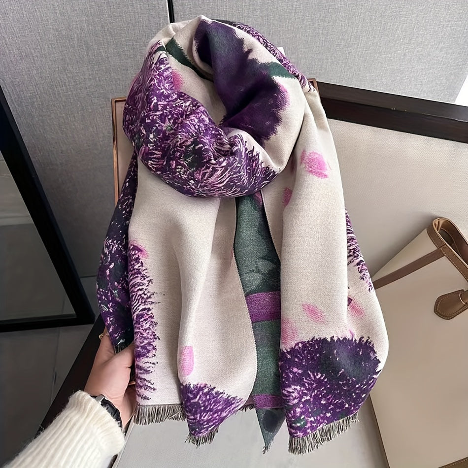 Purple Soft Jacquard Elegant Scarf - Warm, Windproof, Coldproof, Fringe Shawl for Autumn Winter Commuters - Stylish, Cozy, and Versatile Accessory for Women