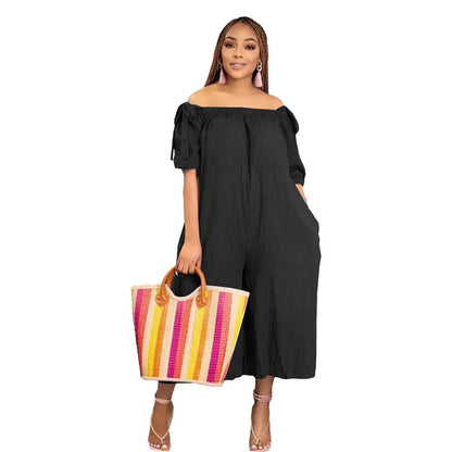 Designer Summer Loose Jumpsuits Plus size 3XL Women Short Sleeve Slash Neck Rompers Fashion Solid Capris One Piece Overalls Bulk Wholesale Clothes 9561