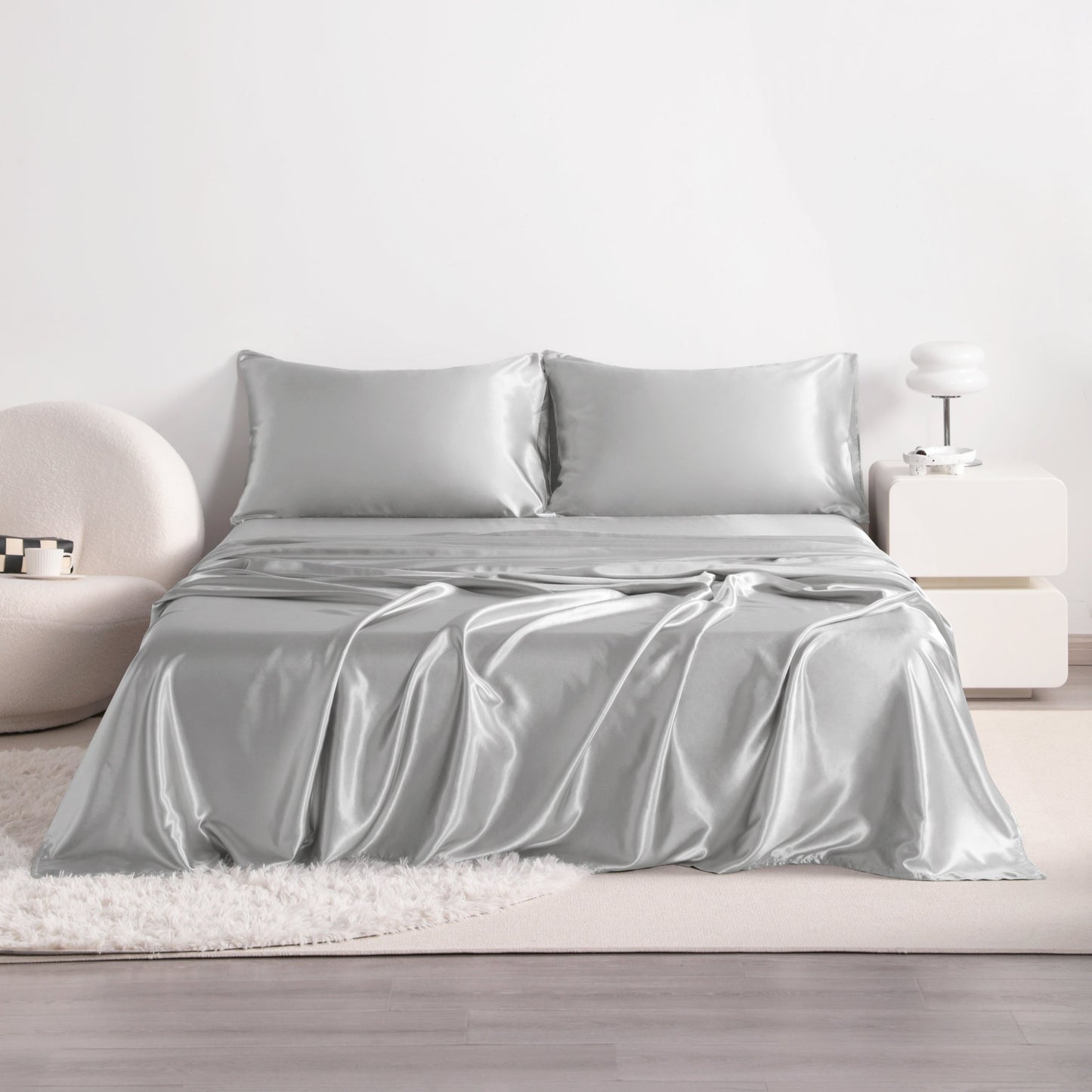 3/4pcs Luxury Satin Bed Sheet Set - Soft, Hypoallergenic, Breathable, and Wrinkle-Resistant - Includes Flat Sheet, Fitted Sheet, and Pillowcase Set for a Comfortable Sleeping Experience