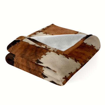 1pc Cozy Flannel Patchwork Faux Animal Fur Blanket Shawl - Soft, Skin-Friendly, Casual, Multi-Purpose, Perfect for Sofa, Lunch Break, Nap, and Outdoor Use - Easy Care, Lightweight, and Versatile Throw Blanket