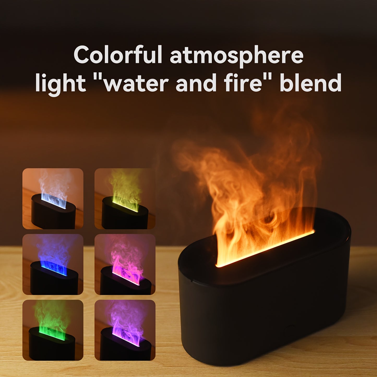 6 Colors Simulated Flame Humidifier, Smoke Design That Simulates The Shape Of A Flame, Used In The Bedroom At Night, Essential Oils Can Be Added As An Air Aromatherapy Diffuser, Suitable For Home, Office, Gifts, Atmosphere Lights