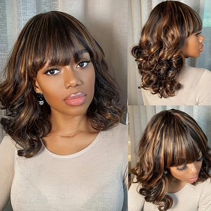 Highlight Wig Human Hair With Bangs Ombre Colored Wig Brazilian Hair Wigs For Women Honey Blonde Glueless Full Machine Made Wigs