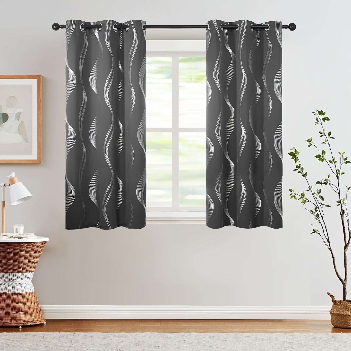 2PCS Luxurious Blackout Curtains with Grommet Top - Thermal Insulated, Noise Reducing, High Precision Bronzing Striped Wave Pattern for All-Season Room Darkening - Polyester Drapes for Bedroom and Living Room with Easy Installation