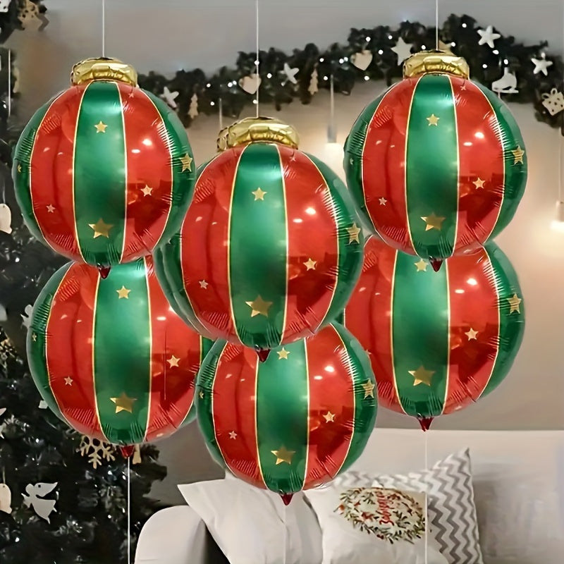 A set of 6 Christmas inflatable hanging balloons, plastic 27" holiday flower theme decorations, suitable for indoor and outdoor use, no power required