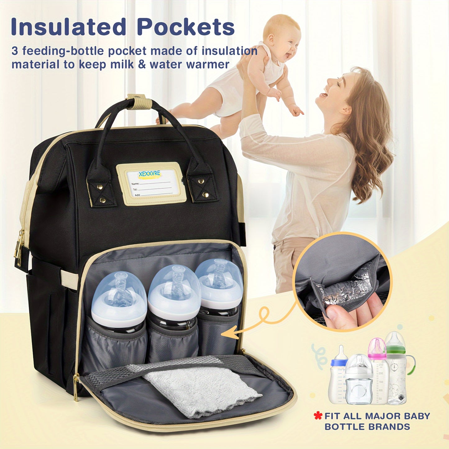 Large Capacity Diaper Bag Backpack - Waterproof, Insulated, Multifunctional, and Stylish for Baby Girls and Boys - Soft Shell, Polyamide Material, Casual, Travel-Friendly, and Easy-to-Clean Design