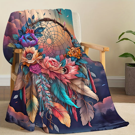 1pc, Flannel Creative Dream Catcher Net Printed Blanket Comfortable And Soft Suitable For Adults With Multiple Specifications Four-season Blanket Air Conditioning Nap Leisure Sofa Small Blanket Printed Blanket