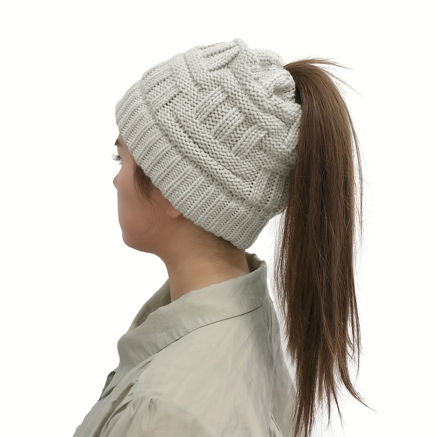 1/2/5pcs Soft & Cozy Knitted Ponytail Beanie Hats - Warm, Thick, Elastic, Versatile Solid Color Winter Caps for Women - Perfect for Outdoor Activities, Daily Wear, and Gift Ideas