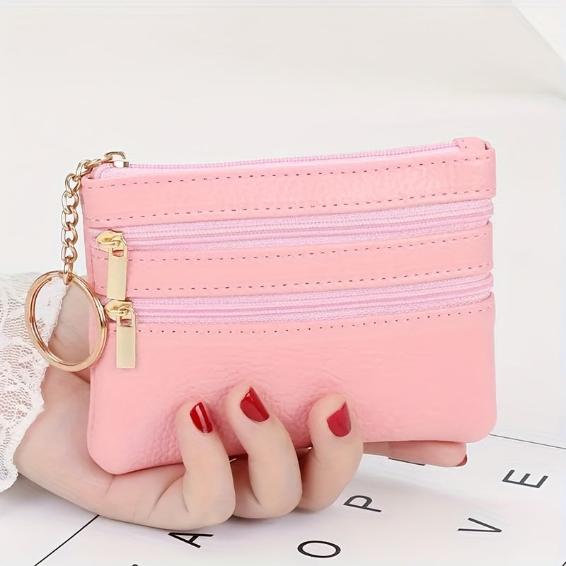 Mini Solid Color Zipper Wallet, Minimalist Textured Coin Purse, Versatile Lightweight Card Bag For Women