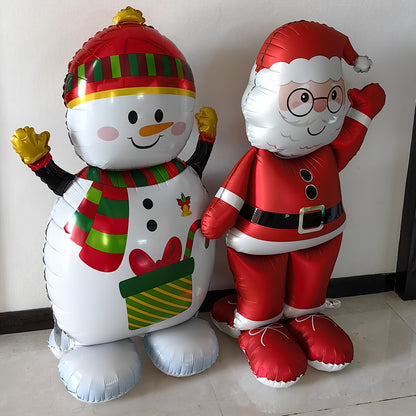 2 Pcs Giant Christmas Inflatable Decorations Set - 61-inch Self-Sealing Aluminum Foil Santa Claus and Snowman Balloons for Versatile Holiday Parties, Carnivals, and Celebrations - Easy to Use, Reusable, and Durable for Ages 14+