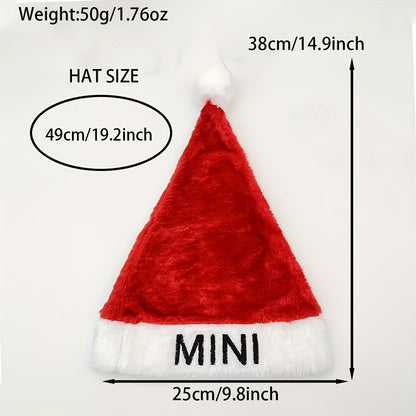 Christmas Santa Hats for Family Set - Handmade Plush Polyester Christmas Hats with Personalized "DAD" and "MOM" Embroidery for Festive Holiday Atmosphere - Hand Washable Knitted Hats for Christmas Occasion