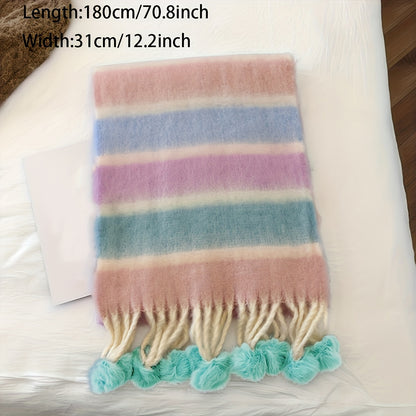 Cozy Rainbow Plush Scarf For Women - Breathable, Warm & Soft Polyester Shawl With Funky Print Design - Perfect For Autumn/Winter Outings