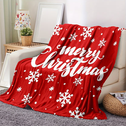 1pc Throw Blanket, Christmas Theme Snowflake Pattern Printed Blanket, Warm Cozy Soft Blanket For Couch Bed Sofa Car Office Camping Travelling, Gift Blanket Suitable For All Seasons