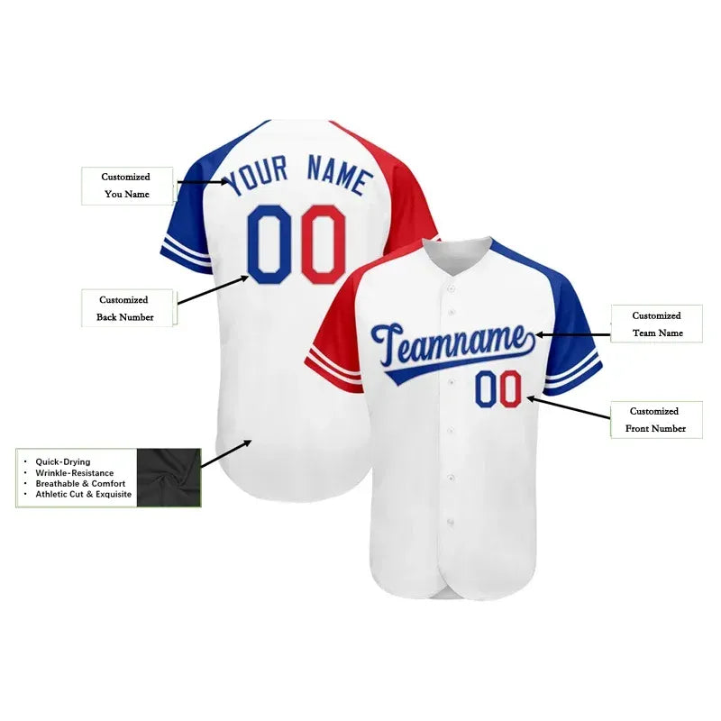 White Custom Baseball Jersey Shirt 3D Printed Embroidered for Men and Women Shirt Casual Shirts Hip Hop Unisex Tops