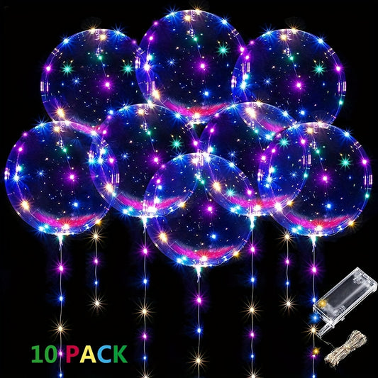 10pcs LED Light-Up Bobo Balloons - Multicolor, Battery-Powered for Halloween, Christmas, Weddings & More - Indoor/Outdoor Party Decorations