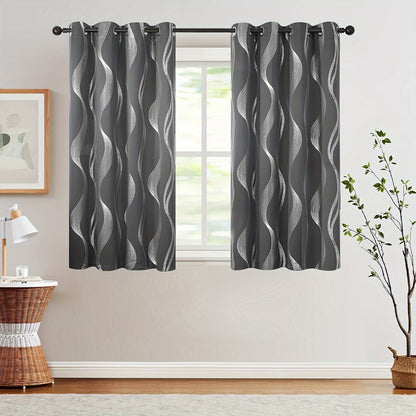 2PCS Luxurious Blackout Curtains with Grommet Top - Thermal Insulated, Noise Reducing, High Precision Bronzing Striped Wave Pattern for All-Season Room Darkening - Polyester Drapes for Bedroom and Living Room with Easy Installation