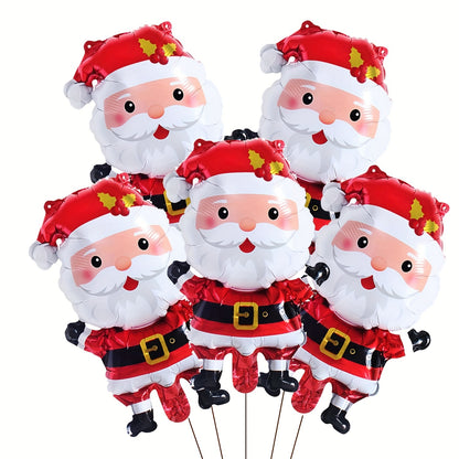 5pcs Aluminum Santa Claus Balloons Set 16" Christmas Party Decorations, No-Feather Festive Mylar Balloon Pack for Holiday Themed Gatherings and Home Decor Without Electricity