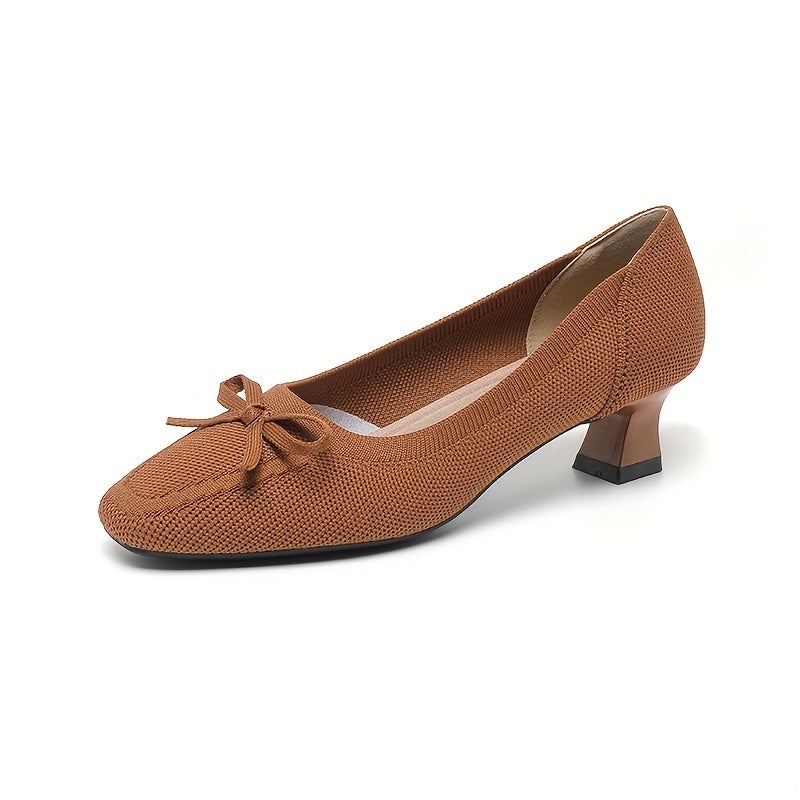 Chic Women's Bowknot Block Heels - Comfort Mid Heel, Square Toe, All-Season Elegance & Versatility