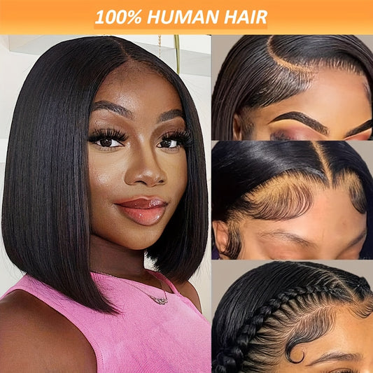 Bob Wig Human Hair Glueless 13x4 Lace Front Wigs Human Hair 10-16inch Pre Plucked HD Transparent Lace 150% Density Short Bob Wig for Women