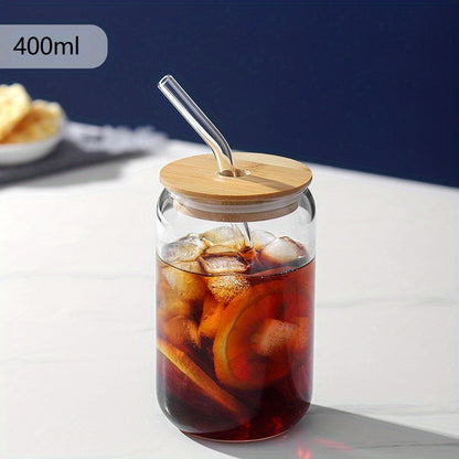 1pc/1 Set, 550ml/400ml Transparent Glass Water Cup with Lid and Straw, Simple Tea Cup, Beer Cup, Juice Glasses, Coffee Cup, Cola Mug, Drinkware