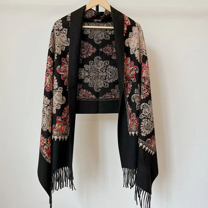 Elegant Embroidered Tassel Scarf For Women - Thick, Warm & Windproof Shawl For Autumn/Winter Travel