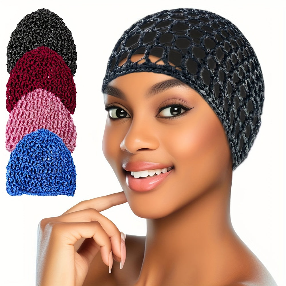 4pcs Set - Ultra-Breathable Mesh Crochet Hair Nets - Stylish Minimalist Design for Nighttime Comfort - Versatile Daily Turbans, Perfect Hair Care Solution for Women