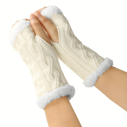 Argyle Textured Half Finger Fleece Lined Fingerless Gloves - Windproof, Warm, and Cozy Mittens for Women - Perfect for Outdoor Activities in Cold Weather