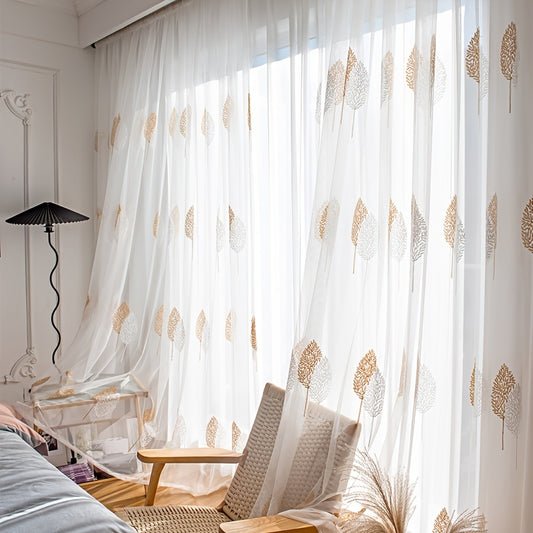 One Panel Of Flower Embroidered White Sheer Curtain Window Curtain Voile Drapes Panel, Semi Transparent Curtain Panel, For Living Room Bedroom Hotel Window