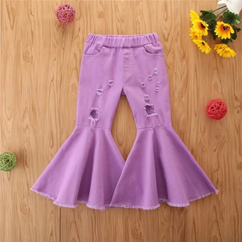 Jeans Girls Autumn Children's Pants Tide In The Small Children Broken Hole Bell Bottoms Multicolor Wholesale