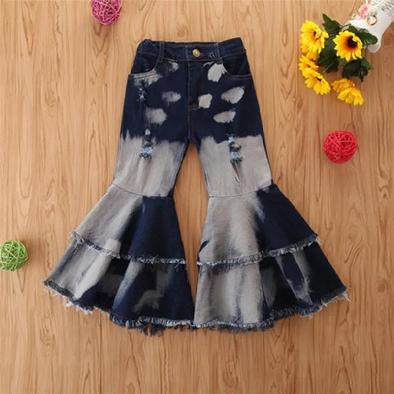 Jeans Girls Autumn Children's Pants Tide In The Small Children Broken Hole Bell Bottoms Multicolor Wholesale