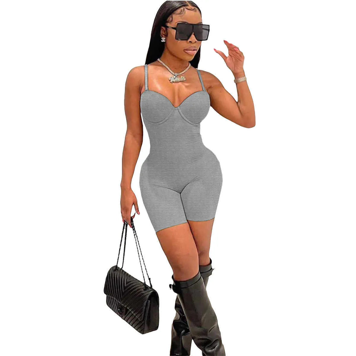 Women jumpsuits Clothes  summer wear new sexy low chest suspender high waist slim fit bag hip conjoined shorts