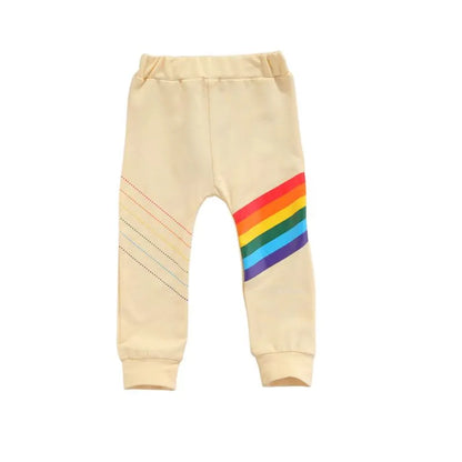 Trousers Kids Boys Rainbow Striped High Elastic Waist Long Pants For Summer Fall, Beige/Royal Blue 2-9 Years