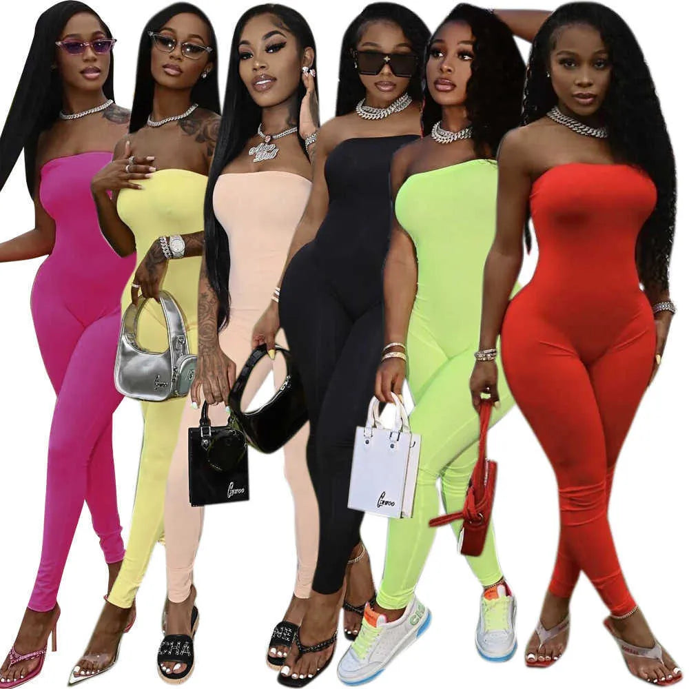 women's spring and summer Jumpsuit new tight solid color pants candy color bodycon jumpsuits amp rompers