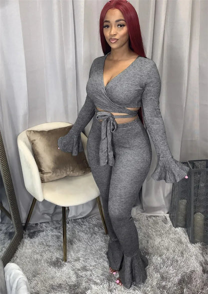 Women 2 piece set S-2XL jacket jumpsuits flare pants fall winter casual clothing bandage sweatsuit crop top designer outfits yoga cardigan capris