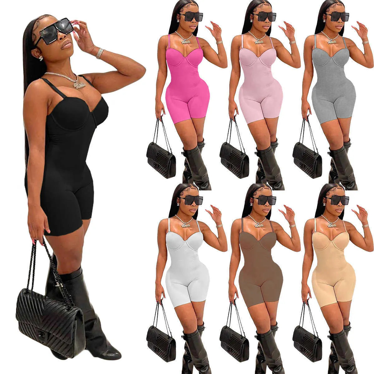 Women jumpsuits Clothes  summer wear new sexy low chest suspender high waist slim fit bag hip conjoined shorts