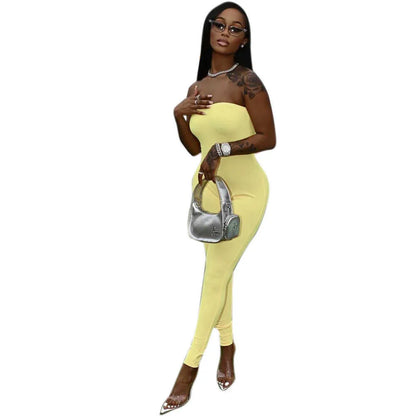 women's spring and summer Jumpsuit new tight solid color pants candy color bodycon jumpsuits amp rompers