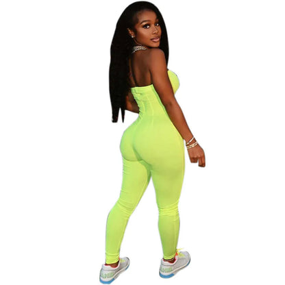 women's spring and summer Jumpsuit new tight solid color pants candy color bodycon jumpsuits amp rompers