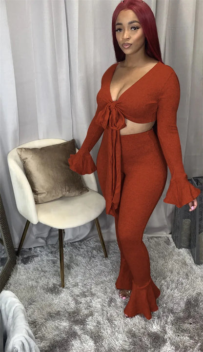 Women 2 piece set S-2XL jacket jumpsuits flare pants fall winter casual clothing bandage sweatsuit crop top designer outfits yoga cardigan capris