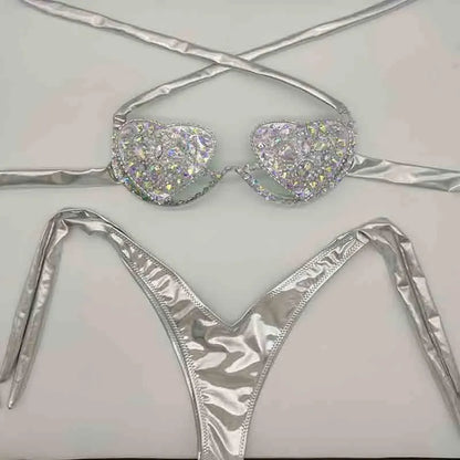 Women's Swimwear  Vacation Sexy Women Bikini Set Diamond Bling Stones Bathing Suit Rhinestone Beachwear Biquini