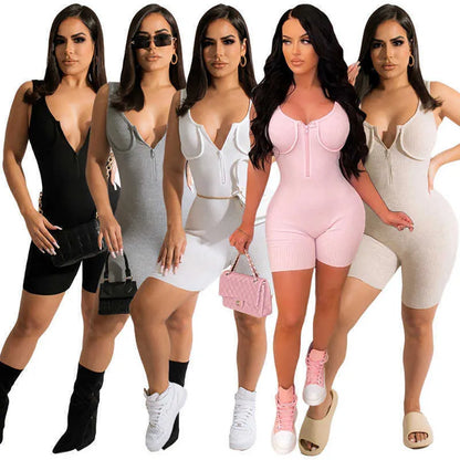 Sexy Jumpsuit Women Nightclub One Piece Onesies Clubwear jumpsuits Solid Sleeveless Rompers Summer Shorts Clothes