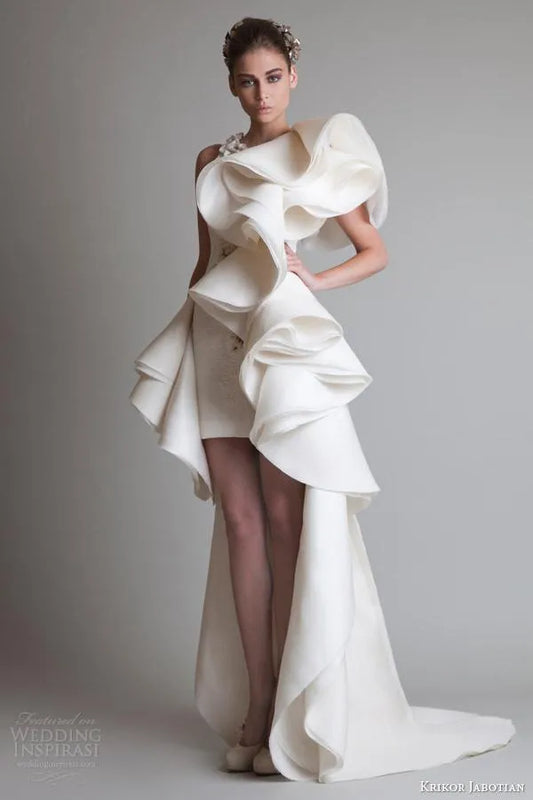 Super Fabulous Krikor Jabotian Luxury Ruffles High Low Silk Like Satin Evening Dresses Zipper Back Court Train 2017 Custom Made Women Gowns