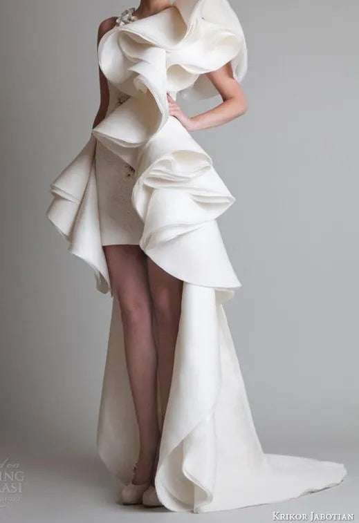 Super Fabulous Krikor Jabotian Luxury Ruffles High Low Silk Like Satin Evening Dresses Zipper Back Court Train 2017 Custom Made Women Gowns