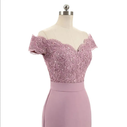 New Arrival Pink V Neck Cap Sleeve Vintage Lace Appliques Beaded Mermaid Bridesmaid Dresses Party Gowns Vestido De Festa