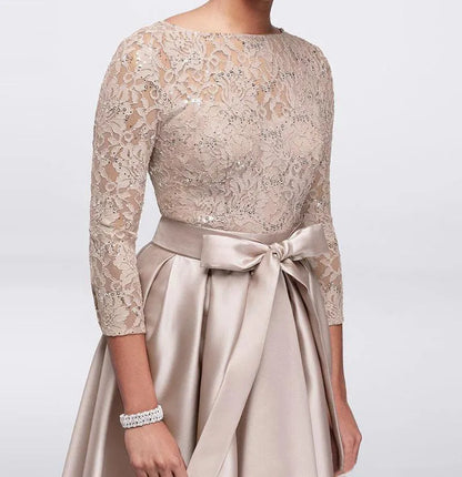 Champagne Lace Plus Size Mother of The Bride Dresses  Long Sleeves Satin High Low Sashes Mother of Groom Gowns