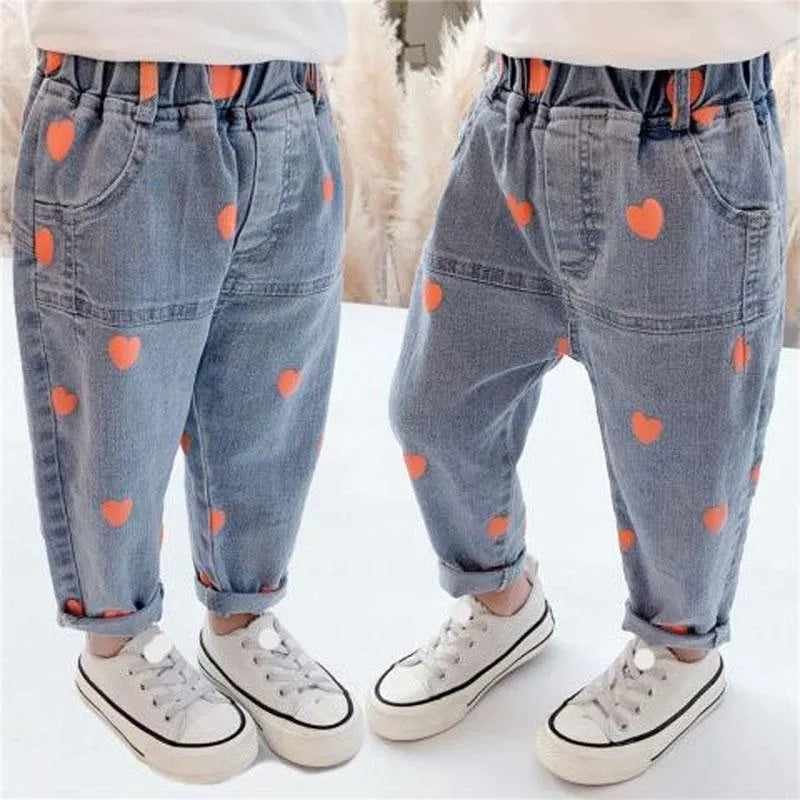 Jeans Girls Full Heart Autumn Spring Toddler Kids Clothes Children Trousers For Baby Girl Pants