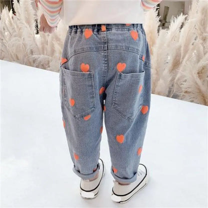 Jeans Girls Full Heart Autumn Spring Toddler Kids Clothes Children Trousers For Baby Girl Pants